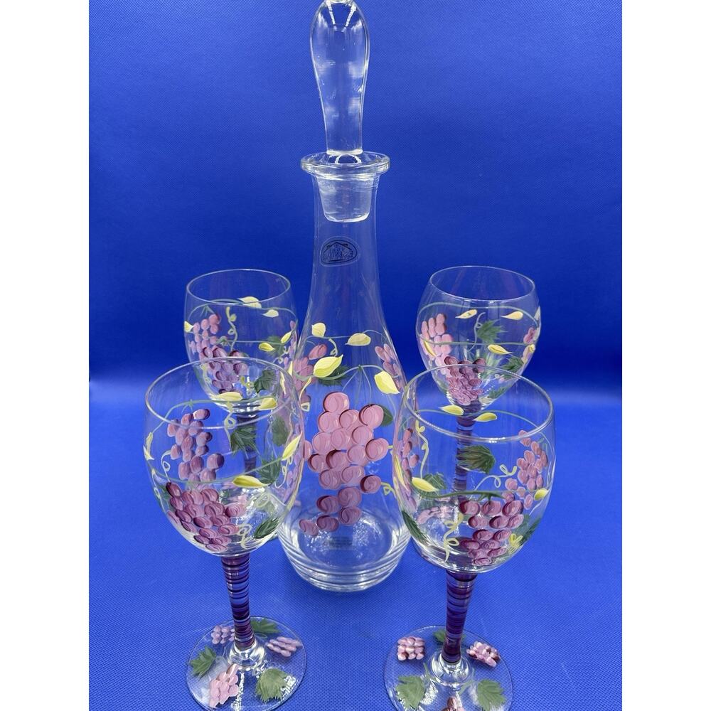 Hand Painted Wine Decanter & Wine Glass‎ Set by Home Essentials & Beyond Grape